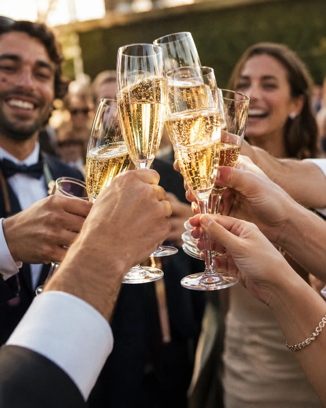 Toast de champagne entre invités souriants