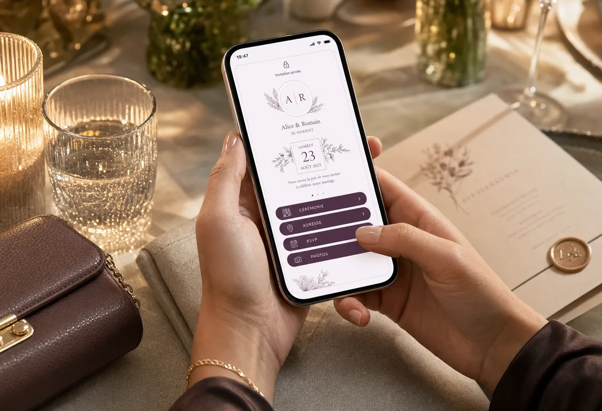Page de faire-part privée accessible sans compte depuis un téléphone