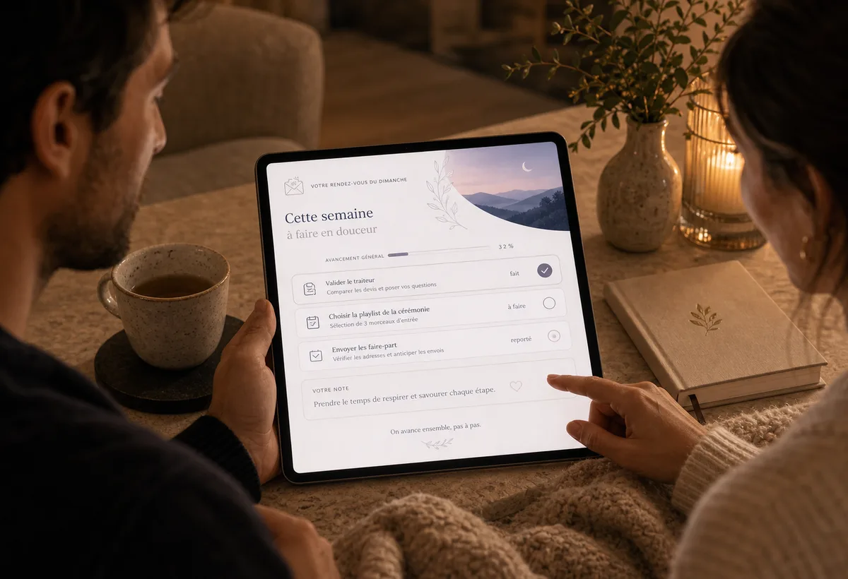 Rappel de mariage calme et non anxiogène consulté sur tablette