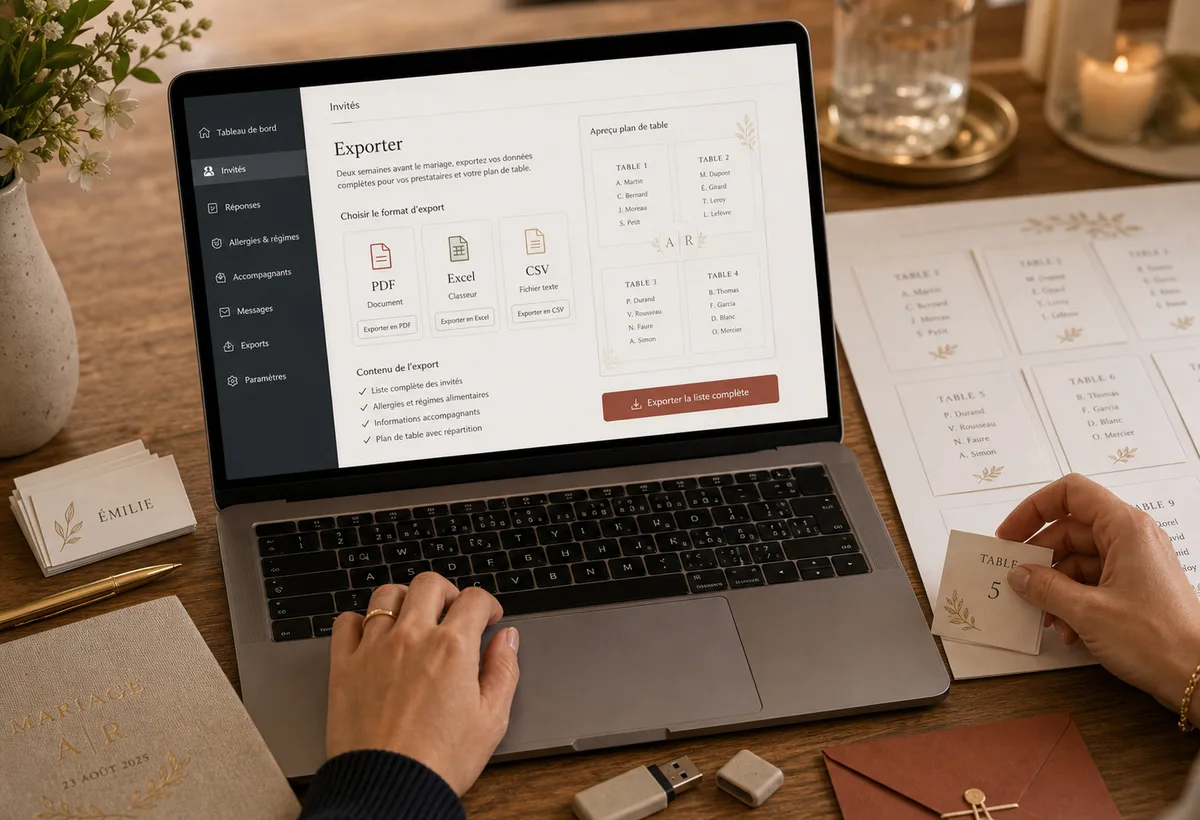 Export de la liste invités pour traiteur et plan de table