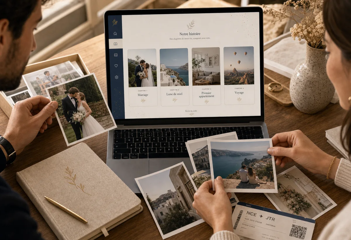 Journal de vie composé en chapitres éditoriaux sur un site de mariage