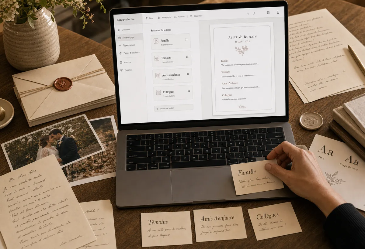 Composition manuelle d'une lettre collective de mariage sur ordinateur