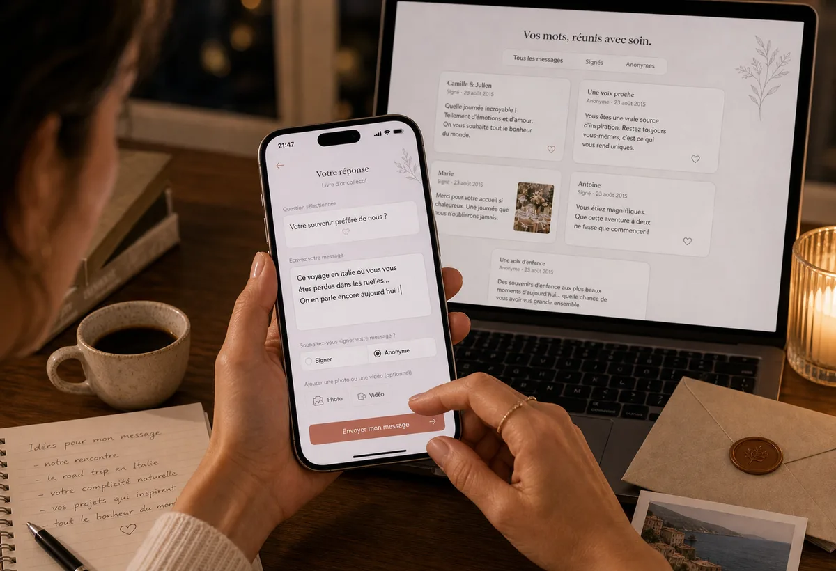 Réponse libre à une question collective sur téléphone avec option signée ou anonyme