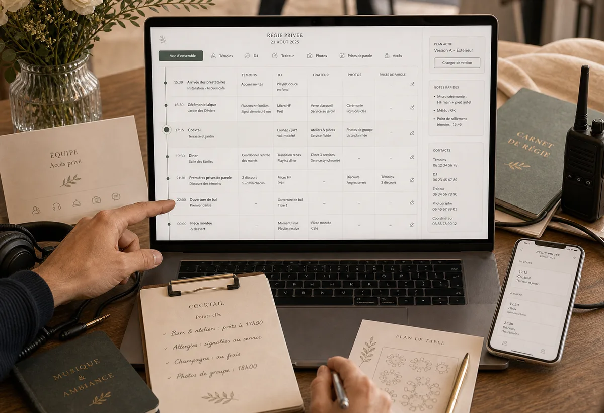 Accès régie privé de timeline pour témoins et prestataires du mariage